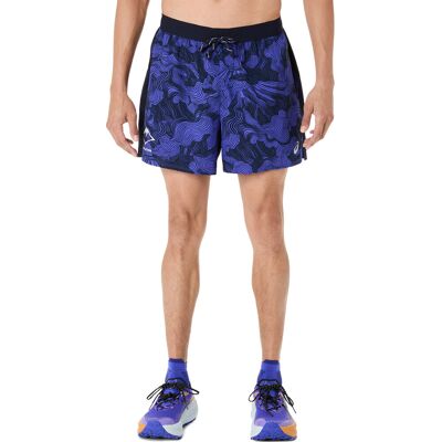 Asics Men's Fujitrail All Over Print 5in Shorts Midnight/Cobalt Burst/Cream, S Asics Men's Fujitrail All Over Print 5in Shorts Midnight/Cobalt Burst/Cream, S