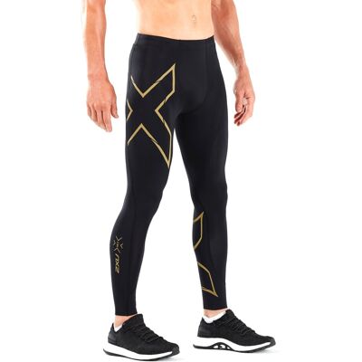2XU Men's MCS Run Compression Tights Black/Gold Reflective, MT 2XU Men's MCS Run Compression Tights Black/Gold Reflective, MT
