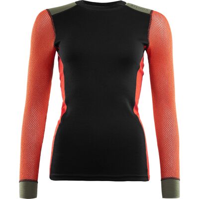 Aclima Women's WoolNet Hybrid Crew Neck Jet Black/Poinciana/Capulet Olive, XS Aclima Women's WoolNet Hybrid Crew Neck Jet Black/Poinciana/Capulet Olive, XS