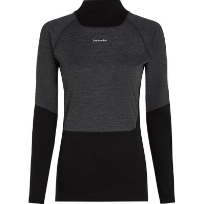Icebreaker Women's Merino 200 Oasis+ Long Sleeve High Neck Black/Jet Hthr/Undyed, L Icebreaker Women's Merino 200 Oasis+ Long Sleeve High Neck Black/Jet Hthr/Undyed, L