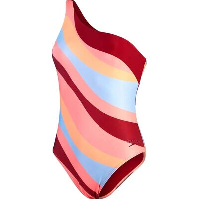 Speedo Women's Printed Asymmetric 1 Piece Oxblood/Coral, 32 Speedo Women's Printed Asymmetric 1 Piece Oxblood/Coral, 32