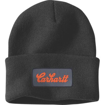 Carhartt Men's Knit Cuffed Script Patch Beanie Black, One Size Carhartt Men's Knit Cuffed Script Patch Beanie Black, One Size