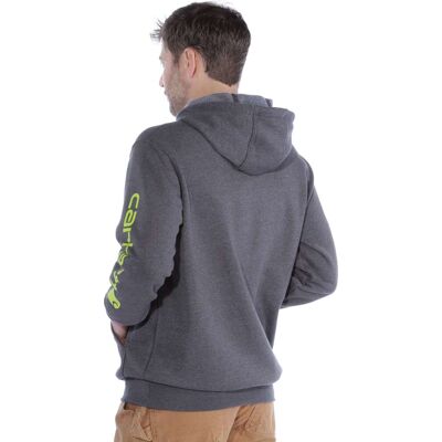Carhartt Men's Sleeve Logo Hooded Sweatshirt Carbon Heather, S Carhartt Men's Sleeve Logo Hooded Sweatshirt Carbon Heather, S
