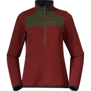 Bergans Women's Kamphaug Knitted Half Zip Chianti Red/Dark Olive Green S, Chianti Red/Dark Olive Green