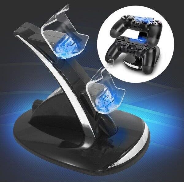 24hshop Opladningsstation for 2x PS4-kontroller med farvestærk LED-belysning 24hshop Opladningsstation for 2x PS4-kontroller med farvestærk LED-belysning