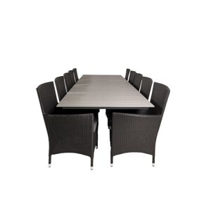 Levels havesæt bord 100x229/310cm og 10 stole Malin sort, grå.