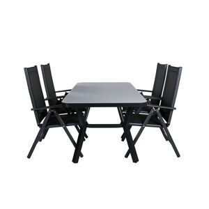 Virya havesæt bord 90x160cm og 4 stole Break sort, grå.