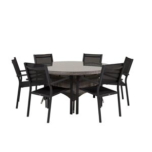 Volta havesæt bord 150x150cm, 6 stole Copacabana, grå,sort.