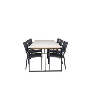 Texas havesæt bord 200x100cm, 6 stole Copacabana, sort,sort.