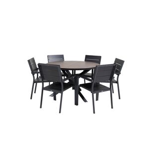 Llama havesæt bord Ø120cm og 6 stole Levels sort, brun.