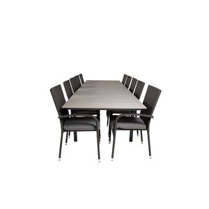 Levels havesæt bord 100x229/310cm og 10 stole Anna sort, grå.