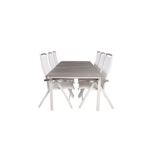 Levels havesæt bord 100x229/310cm og 6 stole 5posalu Albany hvid, grå.