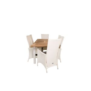 Panama havesæt bord 90x152/210cm og 6 stole Padova hvid, natur.