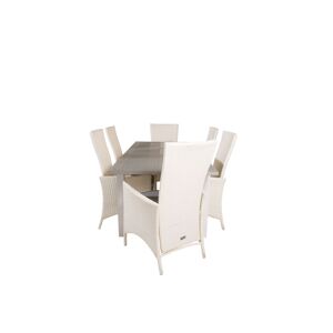 Albany havesæt bord 90x152/210cm og 6 stole Padova hvid, grå, gråhvid.