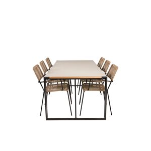 Texas havesæt bord 100x200cm og 6 stole armlænL Lindos sort, natur, grå.