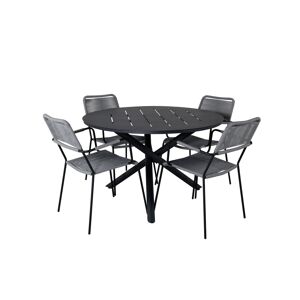 Alma havesæt bord Ø120cm og 4 stole armlænG Lindos sort.