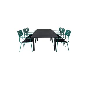 Marbella havesæt bord 100x160/240cm og 6 stole armlænG Nicke grøn, sort.