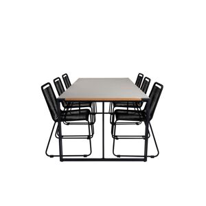 Texas havesæt bord 100x200cm og 6 stole stabelS Lindos sort, natur, grå.