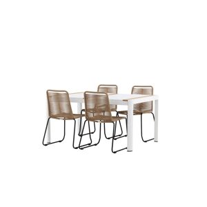 Togo havesæt bord 150x100cm, 4 stole Lindos, hvid,brun.