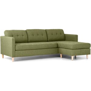 Marino sofa, chaiselongsofa højre eller venstrevendt i stof grøn og med træben.