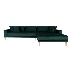 Lido chaiselong sofa højrevendt velour inkl. 4 pyntepuder, grøn.