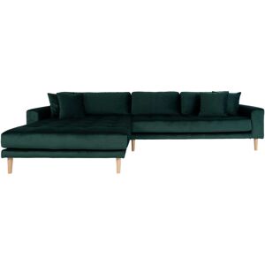 Lido chaiselong sofa venstrevendt velour inkl. 4 pyntepuder, grøn.