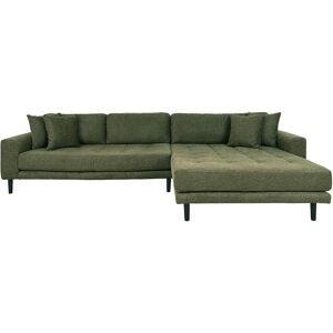 Lido sofa chaiselongsofa højrevendt 4 pyntepuder olivengrøn.