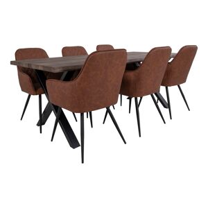 Tony spisebordssæt , 1 spisebord og 6 stole, brun og eg.