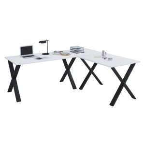 Lona hjørneskrivebord 220x160x80 cm X-stel hvid, sort.