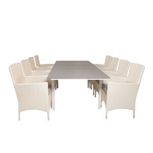 Levels havesæt bord 100x160/240cm og 8 stole Malin hvid, grå.