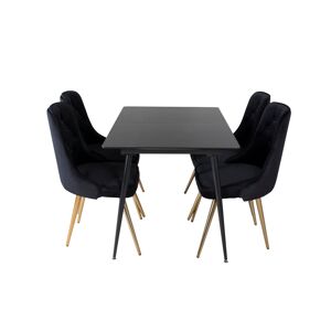 SilarBLExt spisebordssæt spisebord  udtræksbord længde cm 120 / 160 sort og 4 Velvet Deluxe stole velour sort, messing dekor.