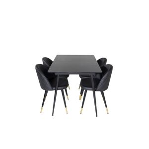 SilarBLExt spisebordssæt spisebord  udtræksbord længde cm 120 / 160 sort og 4 Velvet stole PU kunstlæder sort , .