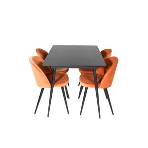 SilarBLExt spisebordssæt spisebord  udtræksbord længde cm 120 / 160 sort og 4 Velvet stole velour orange, sort.