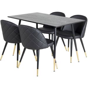 Dipp120x85BLBR spisebordssæt spisebord sort og 4 Velvet stole PU kunstlæder sort , .