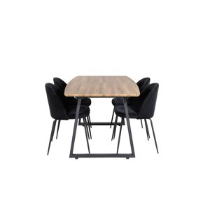 IncaNABL spisebordssæt spisebord  udtræksbord længde cm 160 / 200 elletræ dekor og 4 Wrinkles stole velour sort.