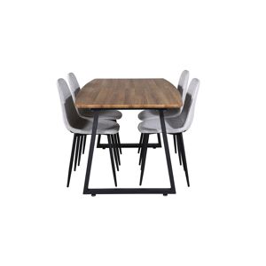 IncaNABL spisebordssæt spisebord  udtræksbord længde cm 160 / 200 elletræ dekor og 4 Polar Diamond stole grå.