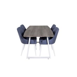 IncaNAWH spisebordssæt spisebord  udtræksbord længde cm 160 / 200 elletræ dekor grå og 4 Plaza stole blå, hvid.