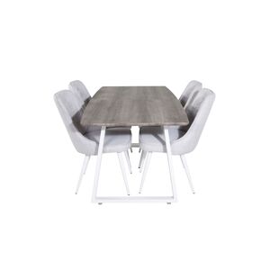 IncaNAWH spisebordssæt spisebord  udtræksbord længde cm 160 / 200 elletræ dekor grå og 4 Velvet Deluxe stole lysegrå, hvid.