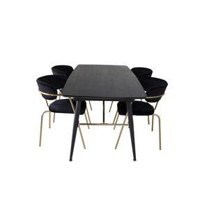 Gold spisebordssæt spisebord  udtræksbord længde cm 180 / 220 sort og 4 Arrow stole velour sort.