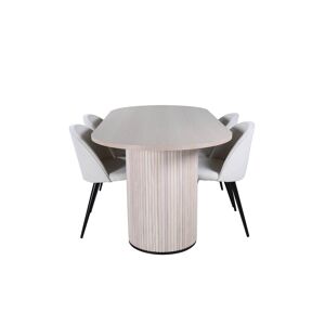 BiancaWW spisebordssæt spisebord eg finer hvid washed og 4 Velvet stole fløjl beige, sort.
