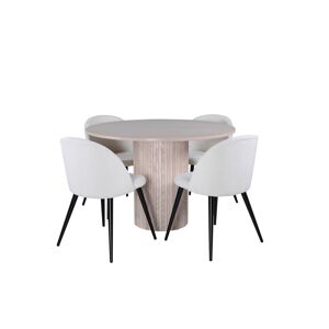 BiancaROWW spisebordssæt spisebord eg finer hvid washed og 4 Velvet stole fløjl beige, sort.