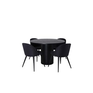 Bianca spisebordssæt bord sort og 4 Velvet stole sort.