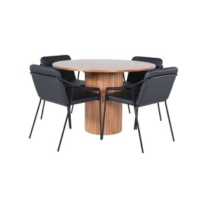 BiancaROWA spisebordssæt spisebord eg finer og 4 Tvist stole PU kunstlæder sort.