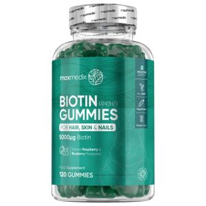 maxmedix Biotin Gummies 5000 mcg, 120 stk - Vitaminer til hår, hud og negle - 2 måneders forbrug