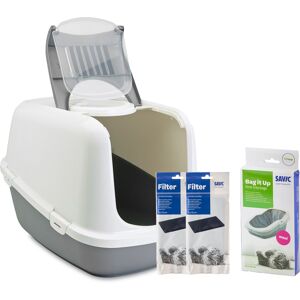 1 stk. Savic Nestor Jumbo kattetoilet grå/hvid + 2 FIltre + 6 Bag it up