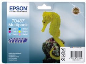 Epson T0487 CMYK LC LM (T0481/T0482/T0483/T0484/T0485/T0486), Blækpatron, Sampak 6 stk, Original Epson T0487 CMYK LC LM (T0481/T0482/T0483/T0484/T0485/T0486), Blækpatron, Sampak 6 stk, Original