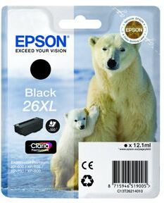 Epson 26XL T2621 BK - C13T26214012 Original - Sort 10 ml Epson 26XL T2621 BK - C13T26214012 Original - Sort 10 ml