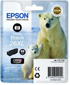 Epson 26XL T2631 PBK - C13T26314012 Original - Foto Sort 8 ml Epson 26XL T2631 PBK - C13T26314012 Original - Foto Sort 8 ml