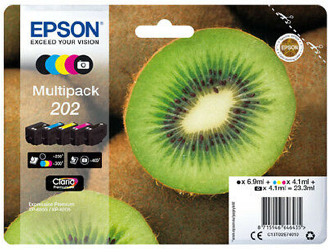 Epson T202 combo pack 5 stk blækpatron - C13T02E74010 Original - BK/PBK/C/M/Y 23,3 ml Epson T202 combo pack 5 stk blækpatron - C13T02E74010 Original - BK/PBK/C/M/Y 23,3 ml