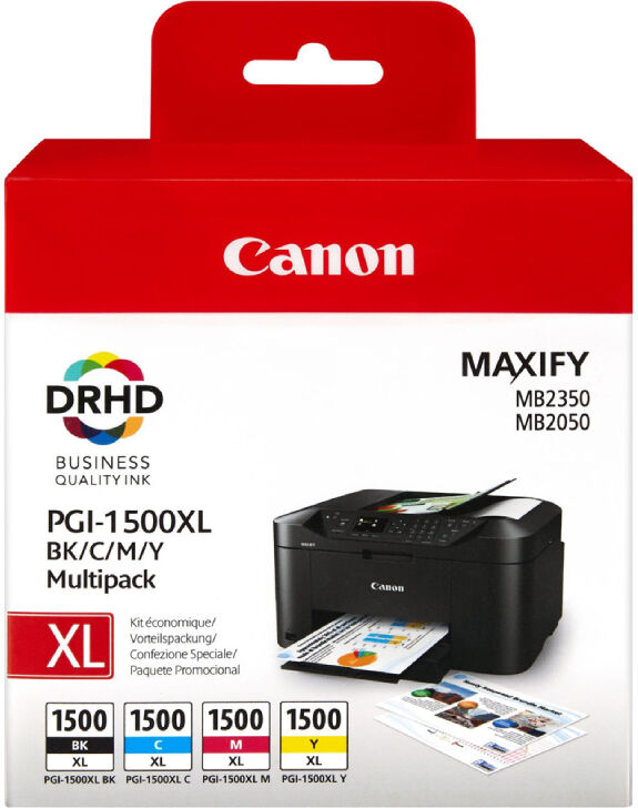 Canon PGI 1500 XL CMYK med chip, Sampak 4stk blækpatron, Original Canon PGI 1500 XL CMYK med chip, Sampak 4stk blækpatron, Original
